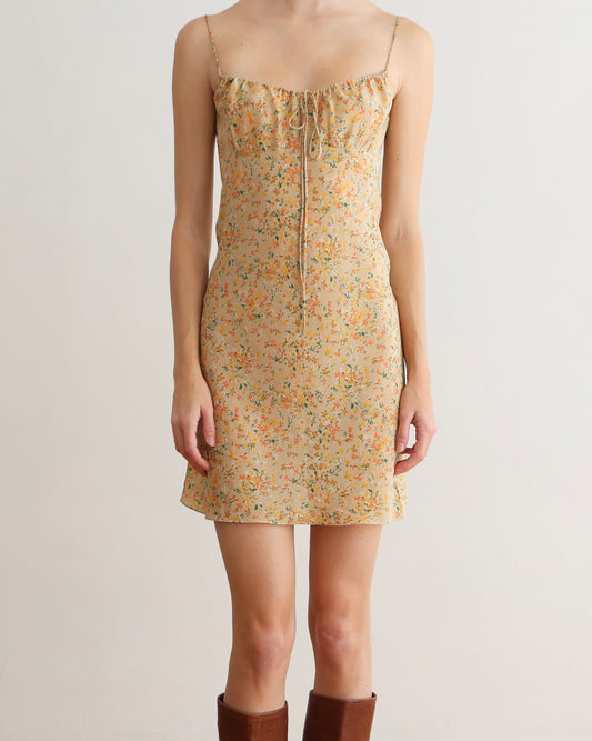 Saint Laurent Yellow Floral Peasant Dress XS