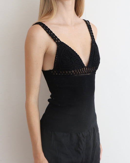 Valentino Black Crochet Tank XS