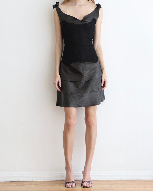 Alexander McQueen Black Leather Lace Dress S