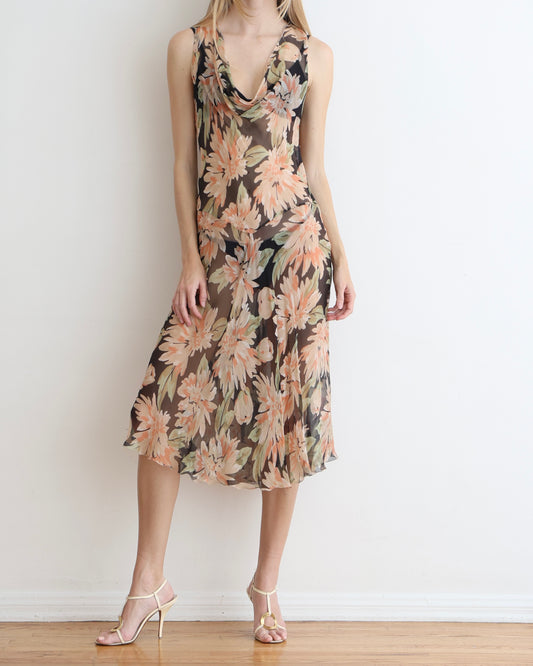 Max Mara Floral Sheer Dress Set XS