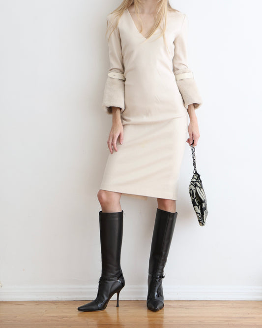 Max Mara Cream Fuzzy Dress S