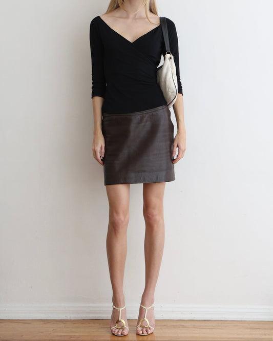 Max Mara Brown Leather Skirt S
