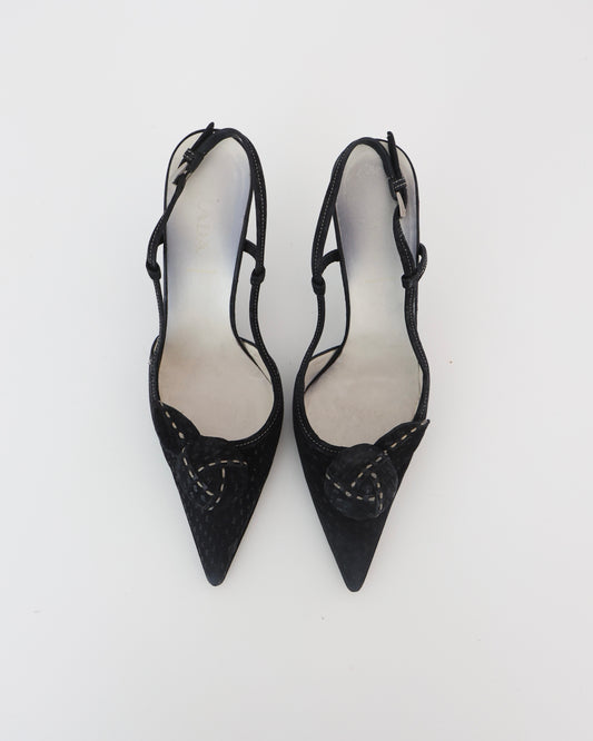 Prada Black Rosette Heels