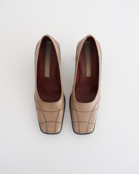 Brown Leather Stitched Heels 8