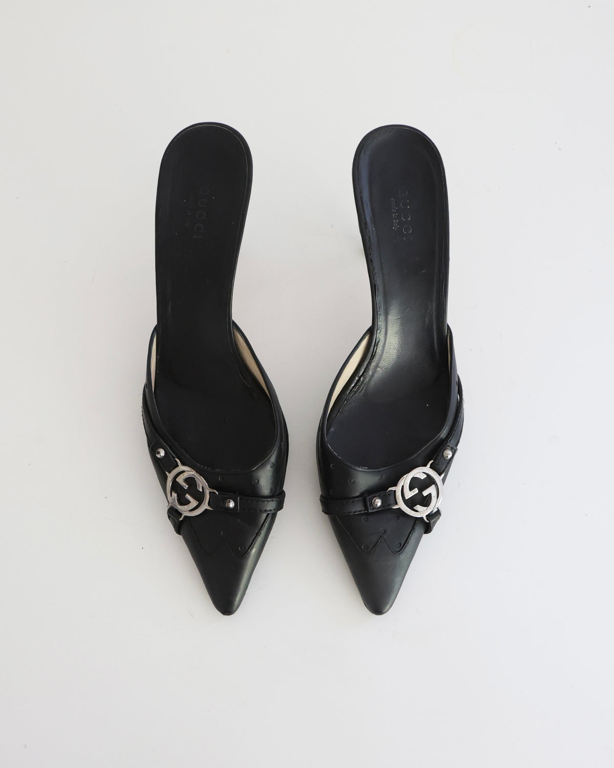 Gucci Black Leather Mules with GG Accents