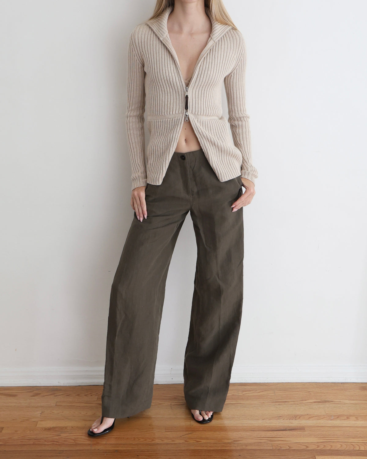 Prada Linea Rossa Beige Ribbed Cardigan S