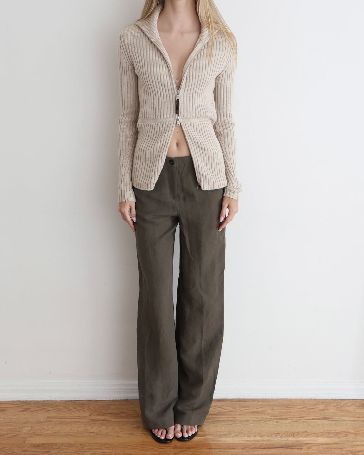 Prada Linea Rossa Beige Ribbed Cardigan S