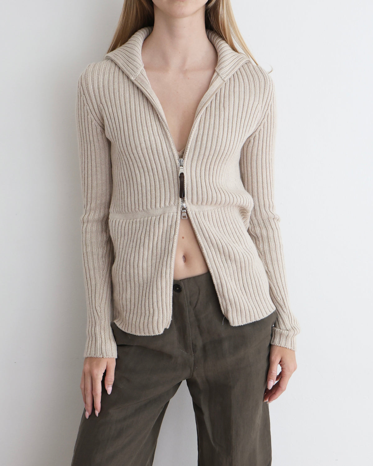 Prada Linea Rossa Beige Ribbed Cardigan S
