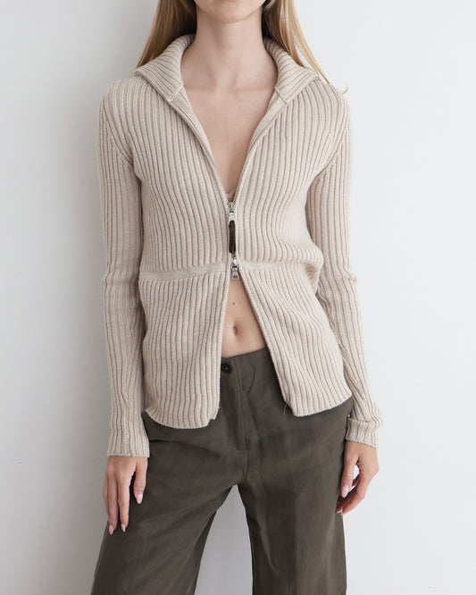Prada Linea Rossa Beige Ribbed Cardigan S