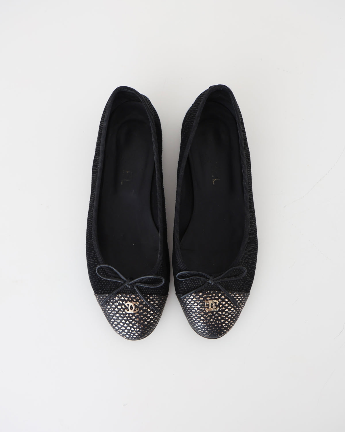 Chanel Black & Silver Ballet Flats 36.5