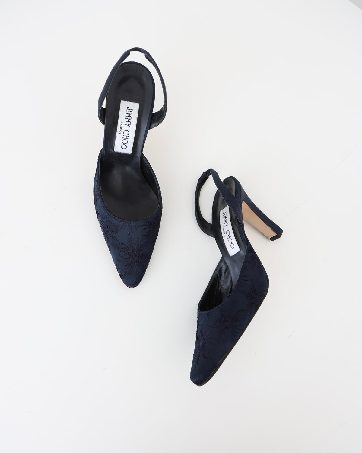 Manolo Blahnik Navy Floral Heels 37