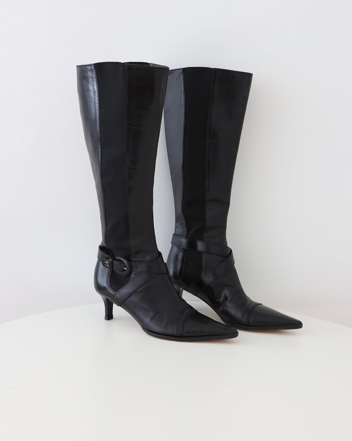 Chanel Black Buckle Boots 36.5
