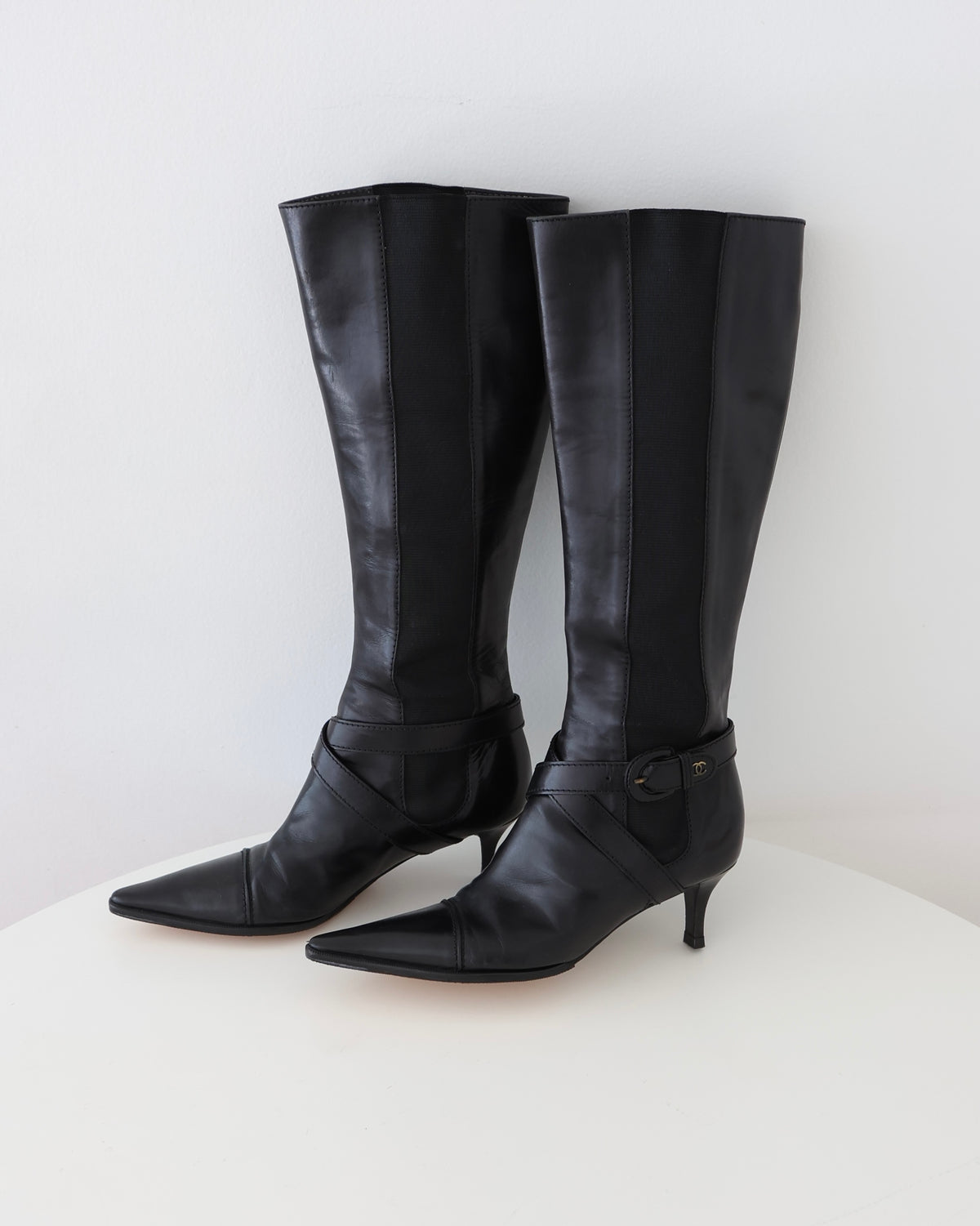 Chanel Black Buckle Boots 36.5