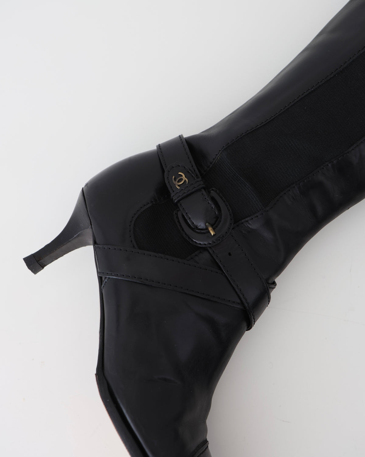 Chanel Black Buckle Boots 36.5