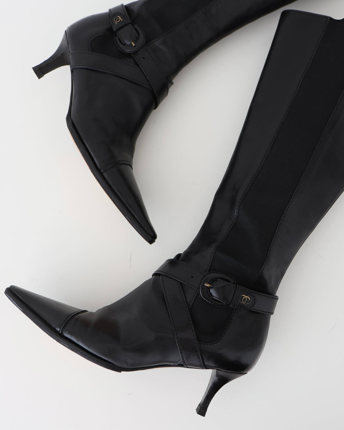 Chanel Black Buckle Boots 36.5