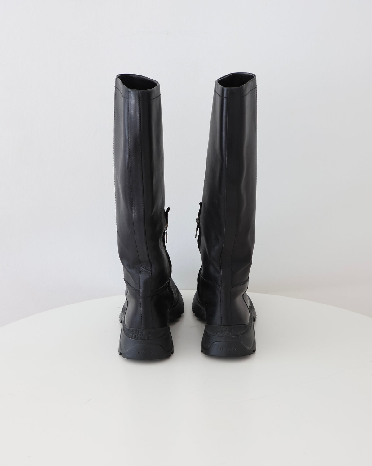 Prada Black Lug Sole Boots 37.5