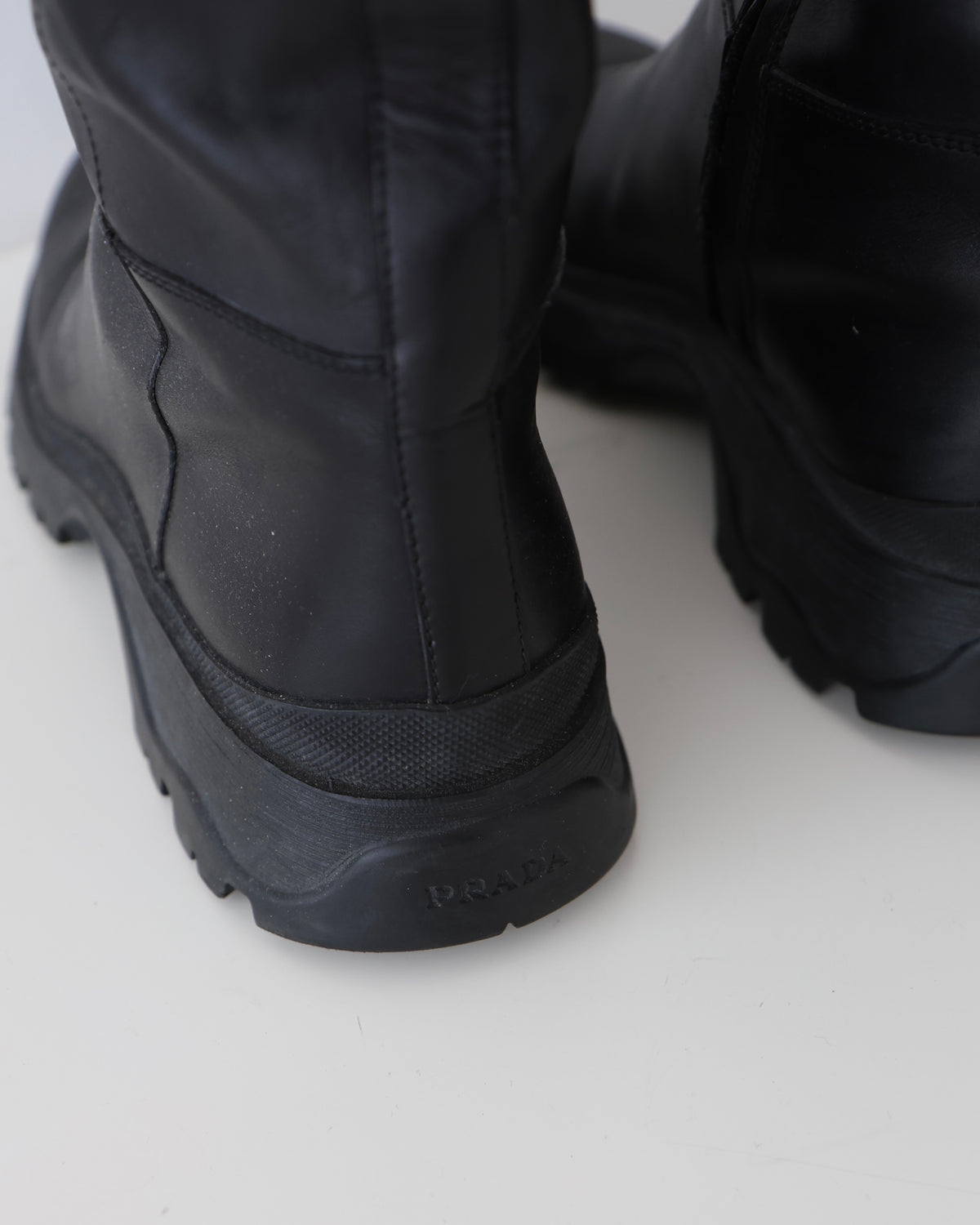 Prada Black Lug Sole Boots 37.5
