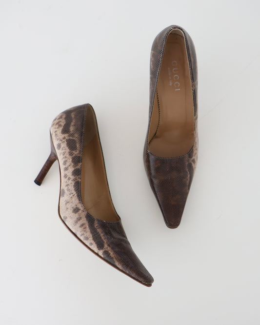 Gucci Brown Snakeskin Heels 7.5