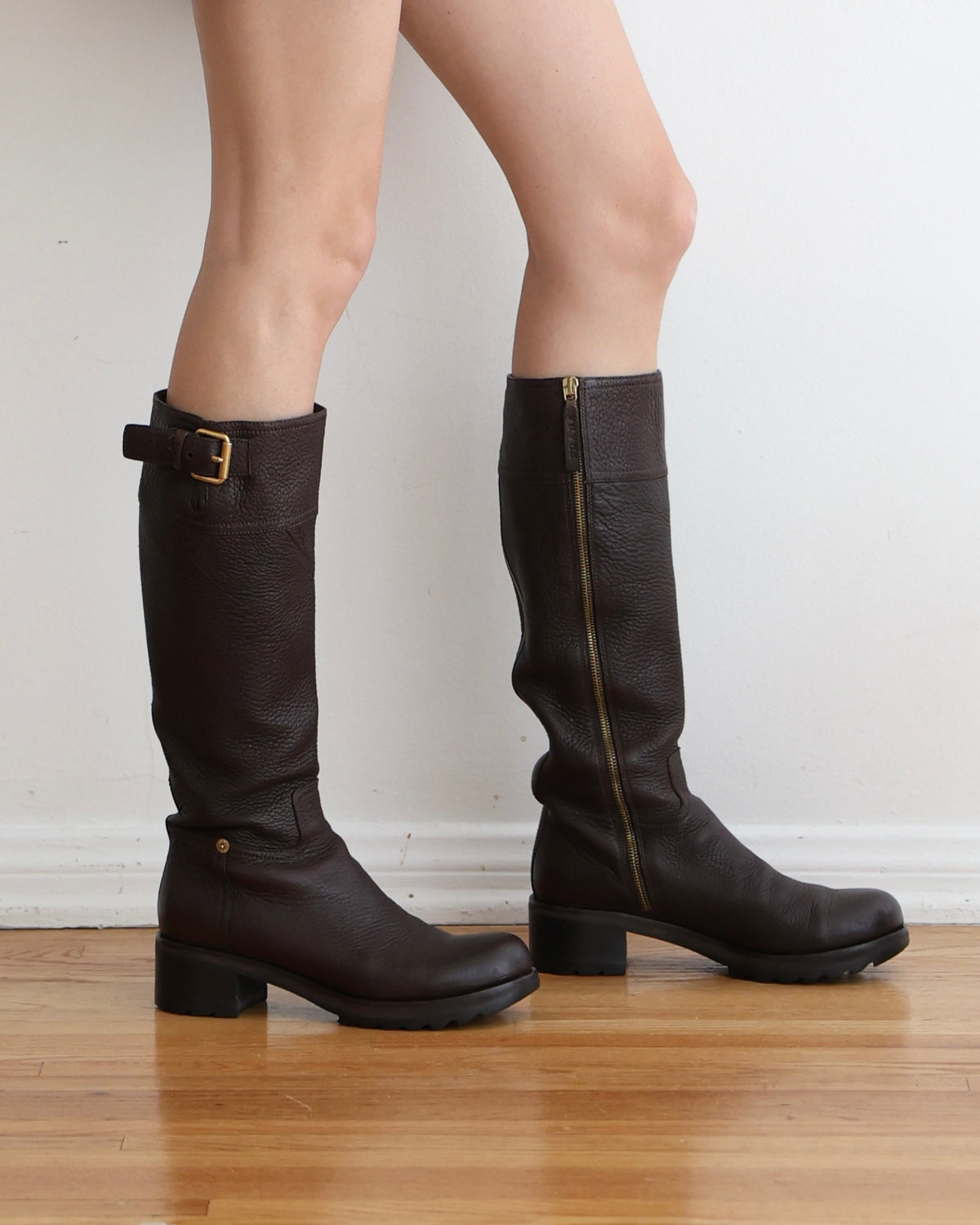 Prada Buckle Brown Boots 37.5